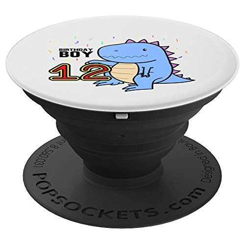 12th Birthday Dino T-Rex | 12 Year Old Design Gifts - PopSockets Grip and Stand for Phones and Tablets