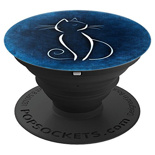 Cat Silhouette Darl Blue Cute Cat Lover Gift - PopSockets Grip and Stand for Phones and Tablets