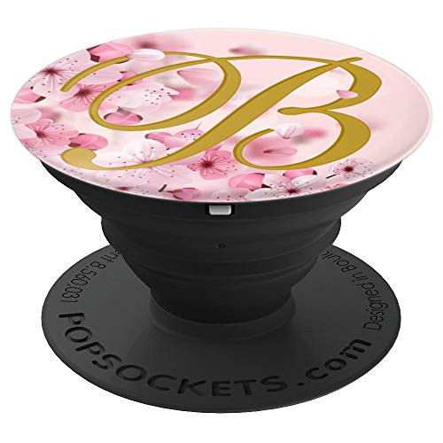 INITIAL LETTER MONOGRAM B on SAKURA CHERRY BLOSSOM FLOWER - PopSockets Grip and Stand for Phones and Tablets