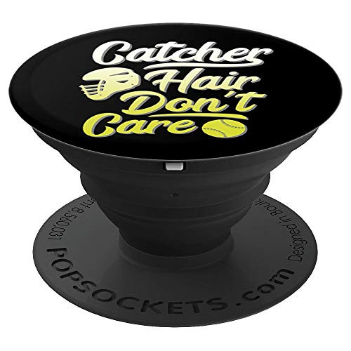 Funny Softball Design Catcher Hair Don't Care Fastpitch Gift - PopSockets Grip and Stand for Phones and Tablets