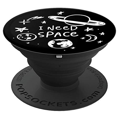 I Need Space Whimsical Doodle Planets Moon Stars Black - PopSockets Grip and Stand for Phones and Tablets