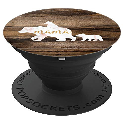 Mama Bear Two Cubs Twins Woodgrain Baby Cub Riding Mama - PopSockets Grip and Stand for Phones and Tablets Mama Bear Two Cubs Twins Woodgrain Baby Cub Riding Mama - PopSockets Grip and Stand for Phones and Tablets