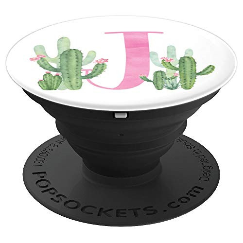 Cactus Cacti Pink White Watercolor Monogram Initial Letter J - PopSockets Grip and Stand for Phones and Tablets