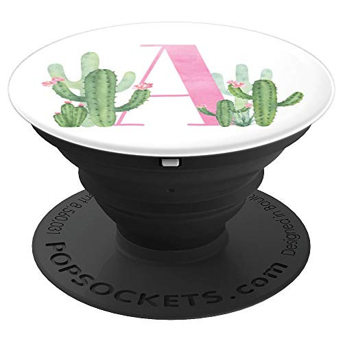 Cactus Cacti Pink White Watercolor Monogram Initial Letter A - PopSockets Grip and Stand for Phones and Tablets