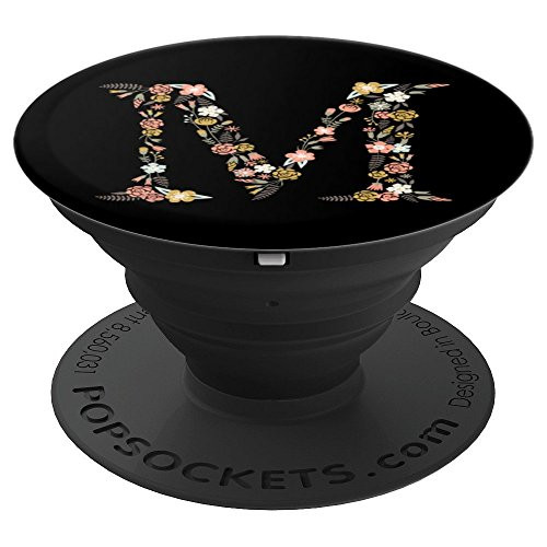 Cute First & Last Initial Monogram Letter M on Black PS20013 - PopSockets Grip and Stand for Phones and Tablets