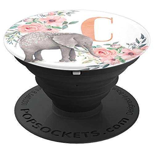 Elephant Flowers Pink Monogram Name Initial Letter C - PopSockets Grip and Stand for Phones and Tablets