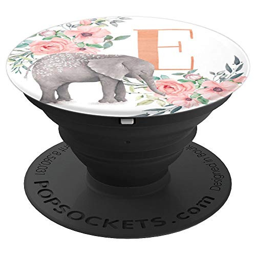 Elephant Flowers Pink Monogram Name Initial Letter E - PopSockets Grip and Stand for Phones and Tablets