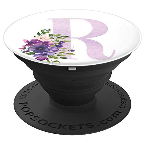 Lilac Purple Floral Flowers Monogram Name Initial Letter R - PopSockets Grip and Stand for Phones and Tablets