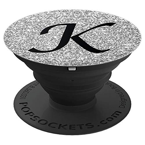 Silver Glamour Monogram Letter K Initial - PopSockets Grip and Stand for Phones and Tablets