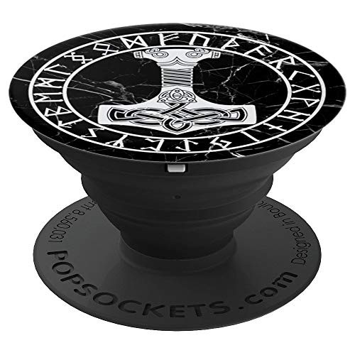 Thor Hammer Mjolnir in Circle of Norse Runes - PopSockets Grip and Stand for Phones and Tablets