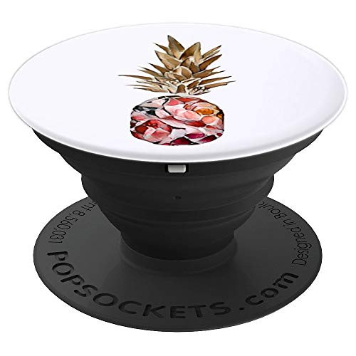 Watercolor Pineapple Red Golden On White Design - PopSockets Grip and Stand for Phones and Tablets