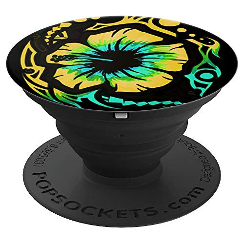 Tribal Polynesian Yellow Hibiscus Flower - PopSockets Grip and Stand for Phones and Tablets