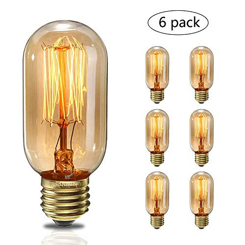 Edison Light Bulbs,HESSION T45 40w Vintage Antique Tungsten Filament Incandescent Bulbs,E26 Base Light Bulbs for Decorative Pendant Lighting Dimmable 110V Amber Glass(6 Pack)