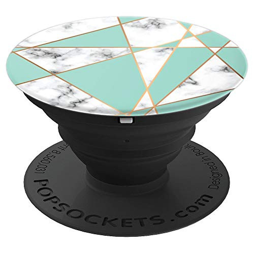 The PixelPOD Marble Aqua Gold Geometric Pattern PopSockets Stand for Smartphones and Tablets - PopSockets Grip and Stand for Phones and Tablets