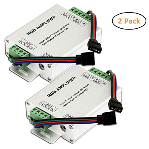SUPERNIGHT DC 12V to 24V 12A LED Strip Lights 3 Channels RGB Signal Amplifier Repeater for 10m 4 Pin 5050 3528 LED String Lights - 2 Pieces Pack