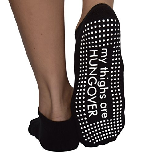 My Thighs Are Hungover Sticky Grip Socks for Barre, Pilates Yoga (Black/White) by Life By Lexie