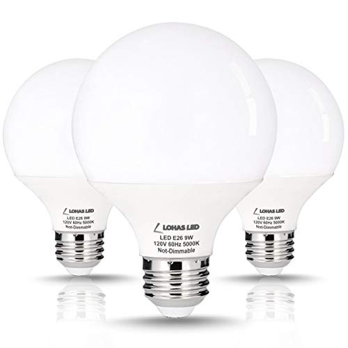 LOHAS G25 LED Bulb Globe Light Bulb 60Watt Vanity Light Bulbs Equivalent, 810LM LED 9W(with UL Listed) G25 Daylight Bulb 5000K, Medium Screw Base E26 for LED Makeup Mirror Bathroom Home Lights, 3 Pack