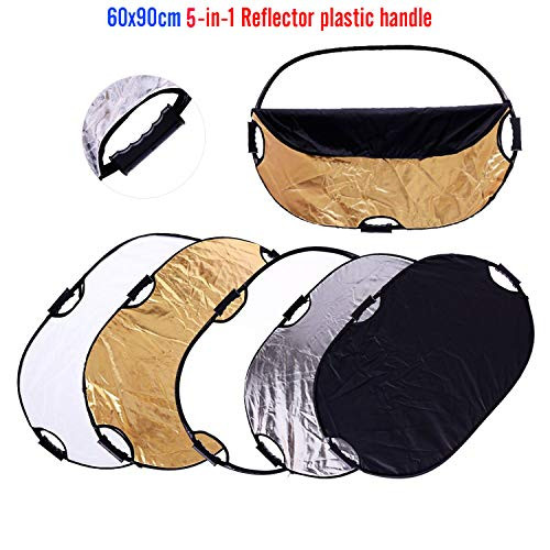 Portable Photography Reflector 5-in-1 Oval Light Reflector with Handle 24 x 35 inch (60x90cm) Collapsible Photo Reflectors for Photo Studio Lighting & Outdoor Lighting