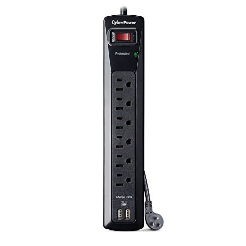 CyberPower CSP604U Professional Surge Protector, 1200J/125V, 6 Outlets, 2 USB Charge Ports, 4ft Power Cord