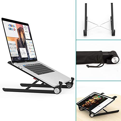 Klearlook Portable Laptop Stand, Monitor Riser, Adjustable Height & Angle Blocker, Foldable Standing Desk, Light-Weight Holder for Notebook Computer PC Tablet (Black)