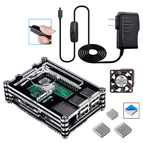 Smraza Raspberry Pi 3 B+ Case with Fan, 5V 2.5A Power Supply and 3 Heat Sinks for Raspberry Pi 3 Model B+ (B Plus), 3B, 2B
