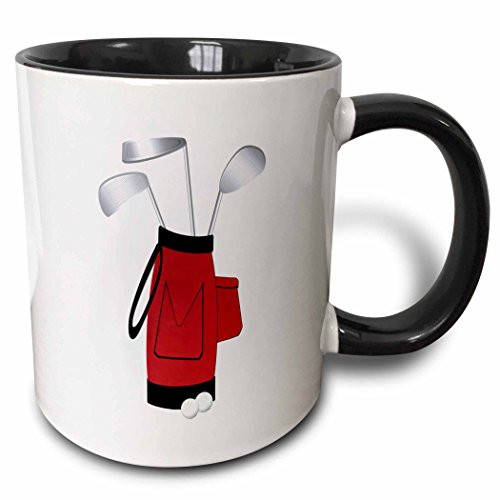 3dRose mug_56047_4"Red Golf Bag" Two Tone Black Mug, 11 oz, Multicolor