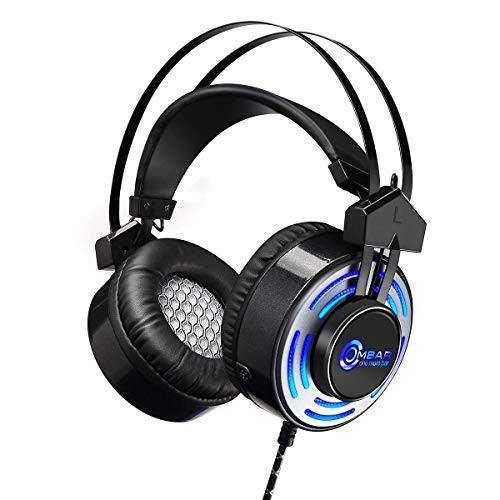Ombar Gaming Headset for Xbox One with 7.1 Surround Sound Stereo, PS4 Headset with Mic & LED Light, Compatible with PC, Laptop, PS4, Xbox One Controller, Nintendo and More