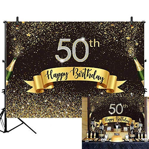 Allenjoy 7x5ft Glitter Gold and Black Happy 50th Birthday Backdrop Golden Shiny Fifty Years Old Photography Backgound for Adult Birthday Party Supplies Decoration Photobooth Props Allenjoy 7x5ft Glitter Gold and Black Happy 50th Birthday Backdrop Golden Shiny Fifty Years Old Photography Backgound for Adult Birthday Party Supplies Decoration Photobooth Props
