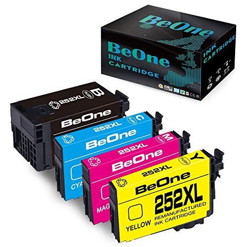 BeOne Remanufactured Ink Cartridge Replacement for Epson 252 XL 252XL T252XL for Workforce WF-3620 WF-3640 WF-7110 WF-7610 WF-7620 WF-7210 WF-7710 WF-7720 Printer (Black Cyan Magenta Yellow; 4-Pack)