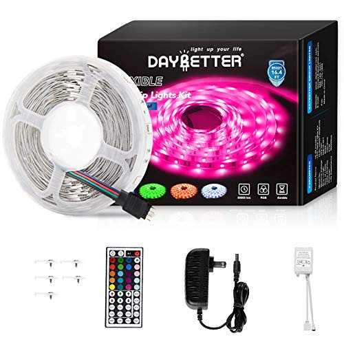 Led Strip Lights 16.4ft 5m Flexible Color Changing RGB Led Light Strip 5050 150leds LED Tape Lights Kit with 44 Keys IR Remote Controller and 12V Power Supply