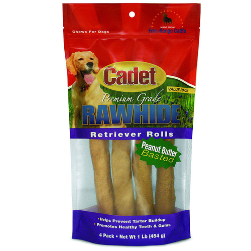 Cadet Rawhide Dog Treat Retrievers - Peanut Butter Basted; 10' 4 pk. 1 lb