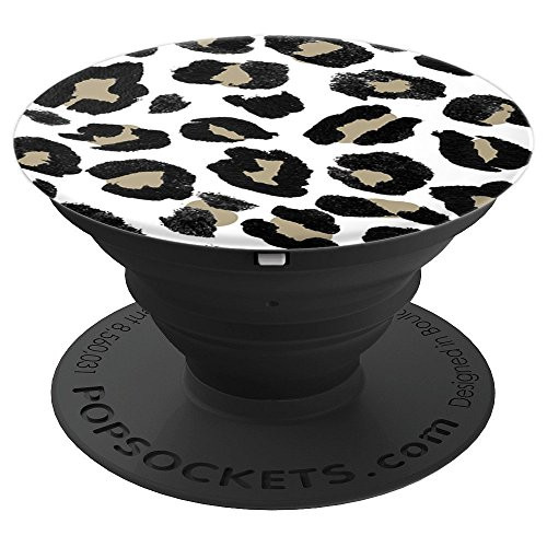White Leopard Animal Print Pattern Pretty Glam Cheetah - PopSockets Grip and Stand for Phones and Tablets