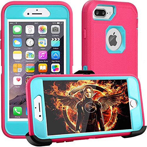 FOGEEK iPhone 8 Plus Case,iPhone 7 Plus Case,iPhone 6s Plus Case, Belt-Clip Protective Heavy Duty Kickstand [Shockproof] Cover Compatible for iPhone 8/7/6/6s Plus(Rose and Blue)
