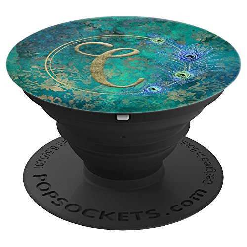 Monogram Initial C Peacock Feather Teal - PopSockets Grip and Stand for Phones and Tablets