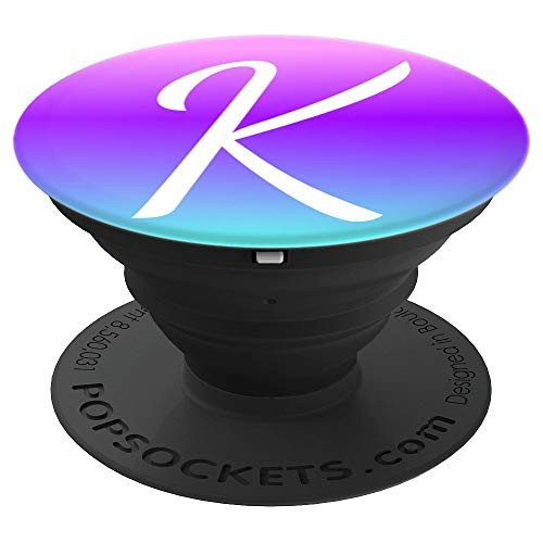 White Letter K Monogram On Teal Purple Pink Ombre Gradient - PopSockets Grip and Stand for Phones and Tablets