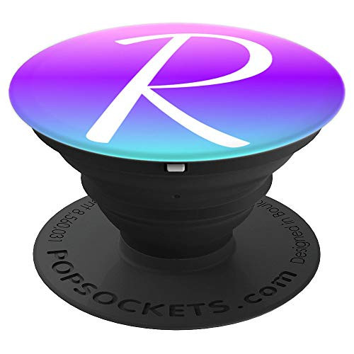 White Letter R Monogram On Teal Purple Pink Ombre Gradient - PopSockets Grip and Stand for Phones and Tablets