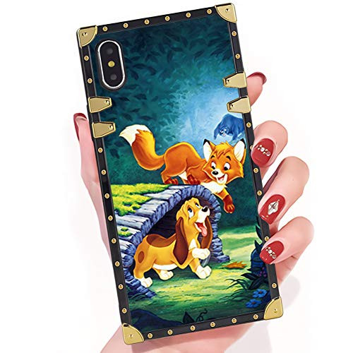 DISNEY COLLECTION iPhone X Fox and Hound Disney Square Phone Case Cover Soft TPU 360 Degree Luxury Shockproof Protective Case Compatible for iPhone X 5.8 Inch
