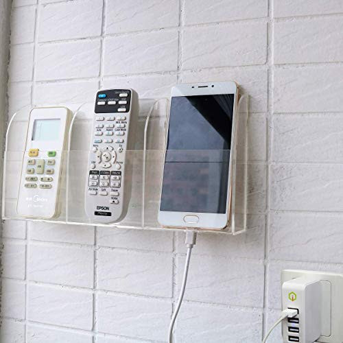 HyFanStr Wall Mounted Acrylic Phone Holer Remote Control Holder Media Storage Organizer Box, 3 Case