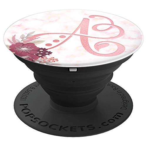 Rose Letter A Monogram Initial Pink Flowers White - PopSockets Grip and Stand for Phones and Tablets
