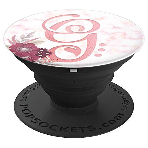 Rose Letter G Monogram Initial Pink Flowers White - PopSockets Grip and Stand for Phones and Tablets