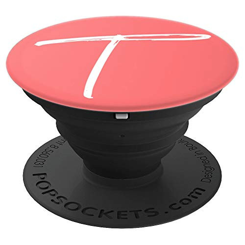 Coral and White PopSocket Pink ~ With First Initial Letter T - PopSockets Grip and Stand for Phones and Tablets