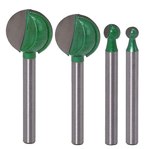 Yakamoz 4Pcs 6mm Shank Ball End Grooving Router Bit Set Carbide Tipped Core Box Round Nose Router Bits | 6/8/ 20/ 22mm Cutting Diameter