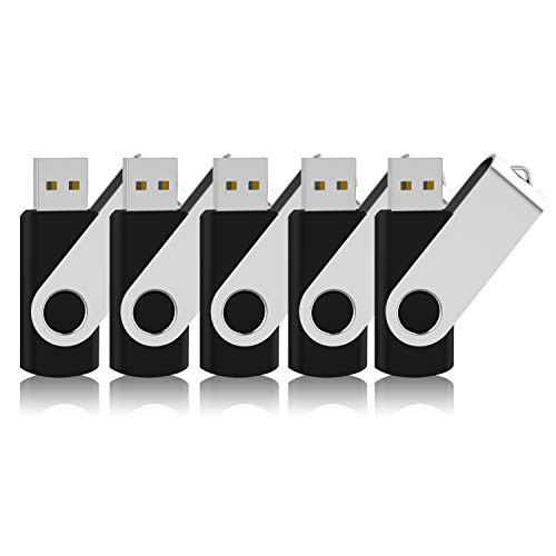 JUANWE 5 Pack 16GB USB Flash Drive USB 2.0 Thumb Drives Jump Drive Fold Storage Memory Stick Swivel Design - Black JUANWE 5 Pack 16GB USB Flash Drive USB 2.0 Thumb Drives Jump Drive Fold Storage Memory Stick Swivel Design - Black