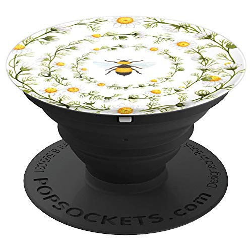 bumble bee, white and yellow daisy - PopSockets Grip and Stand for Phones and Tablets