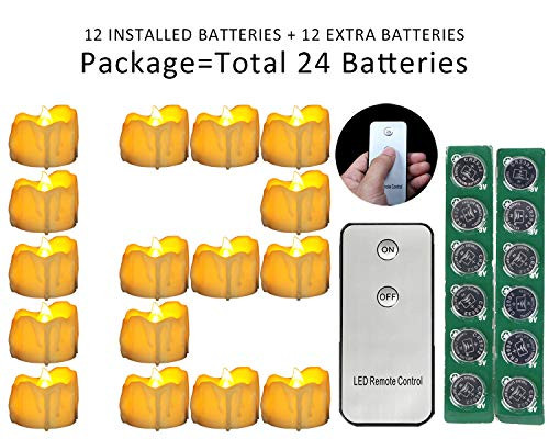 Micandle 12PCS Remote Remote Tealights with Extra 12PCS CR2032 Batteries,Wax Dripped Yellow Battery Operated Flicker Flameless Candle Tea Lights for Christmas Micandle 12PCS Remote Remote Tealights with Extra 12PCS CR2032 Batteries,Wax Dripped Yellow Battery Operated Flicker Flameless Candle Tea Lights for Christmas