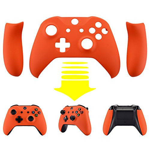 eXtremeRate Soft Touch Top Shell Front Housing Faceplate Replacement Parts with Side Rails Panel for Microsoft Xbox One X & One S Controller (Orange)