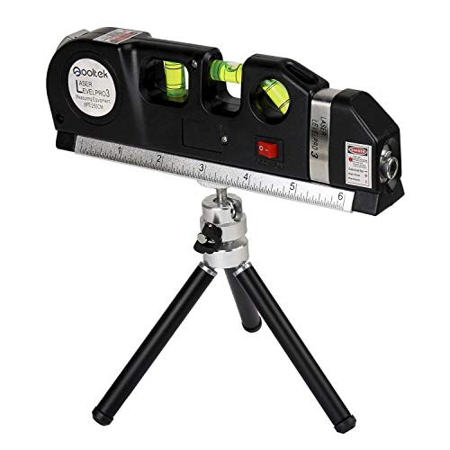 Qooltek Laser Level Line Laser Measure +8ft Tape Ruler Adjusted Standard and Metric Rulers with Metal Tripod Stand(Black)