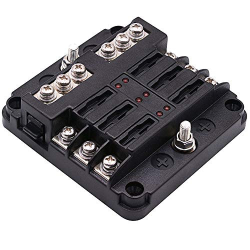 6-Way Fuse Block W/Negative Bus  WUPP ATC/ATO Fuse Box with LED Warning Indicator & Durable Protection Cover for Automotive Car Boat Marine RV Truck DC 12-24V, Fuses Not Included
