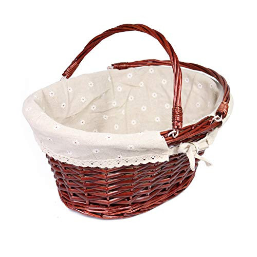 MEIEM Wicker Basket Gift Baskets Empty Oval Willow Woven Picnic Basket Easter Candy Basket Large Storage Basket Wine Basket with Handle Egg Gathering Wedding Basket (Brown)