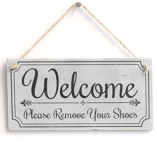 Meijiafei 'Welcome Please Remove Your Shoes' - Cute Welcome Sign - Vintage PVC Door Sign Plaque 10"x5"